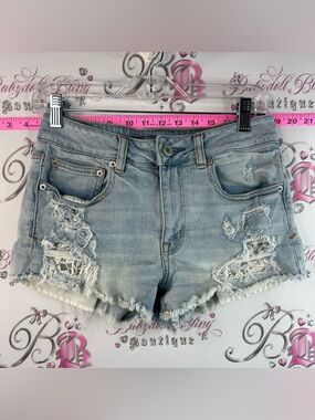 American Eagle Outfitters shorts hi rise shortie Light Blue Distressed Denim